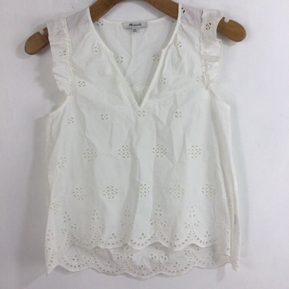 Madewell Eyelet Lace Garden V-Neck Scallop Sleeveless Blouse Tank Top White XXS - Picture 8 of 8
